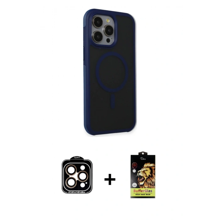 MARSİLYAN™- iPhone 15 Pro Max Kılıf Çekirdek Yansıma Prime - Siyah Buffer Cam Ekran Koruyucu + PVD Metal Kamera Lens - TU