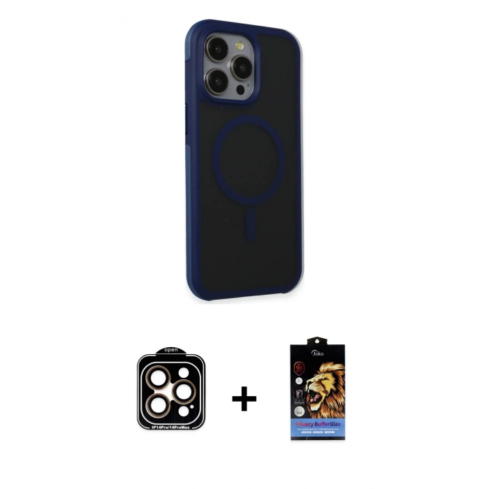 MARSİLYAN™- iPhone 15 Pro Max Kılıf Çekirdek Yansıma Prime - Siyah Buffer Hayalet Cam Ekran Koruyucu + PVD Metal Kamera Lens - TU