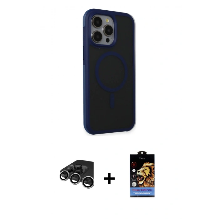 MARSİLYAN™- iPhone 15 Pro Max Kılıf Çekirdek Yansıma Prime - Siyah Buffer Hayalet Cam Ekran Koruyucu + Raze Metal Kamera Lens - GS