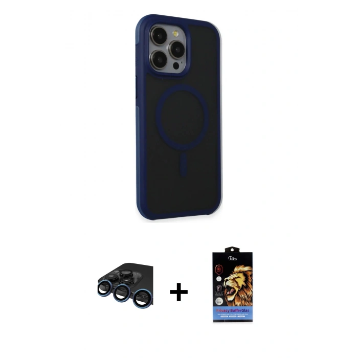 MARSİLYAN™- iPhone 15 Pro Max Kılıf Çekirdek Yansıma Prime - Siyah Buffer Hayalet Cam Ekran Koruyucu + Raze Metal Kamera Lens - LT