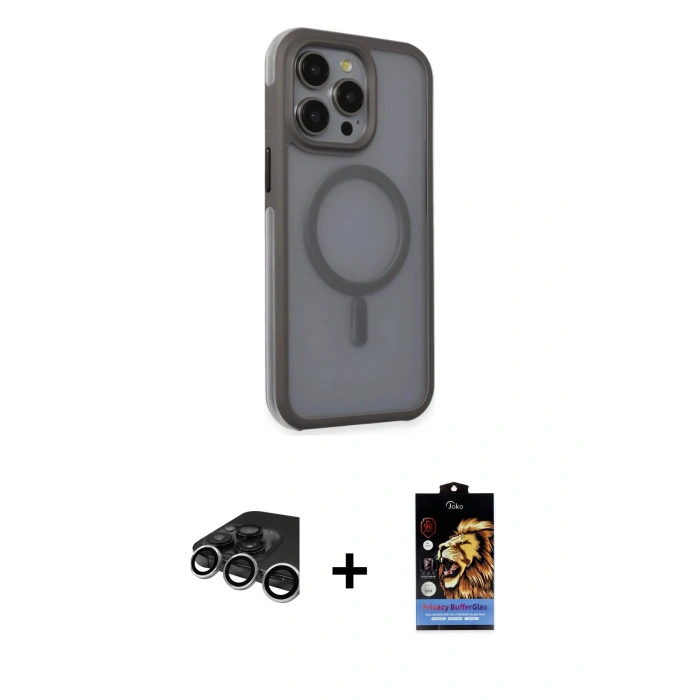 MARSİLYAN™- iPhone 15 Pro Max Kılıf Çekirdek Yansıma Prime - Siyah Buffer Hayalet Cam Ekran Koruyucu + Raze Metal Kamera Lens - GS