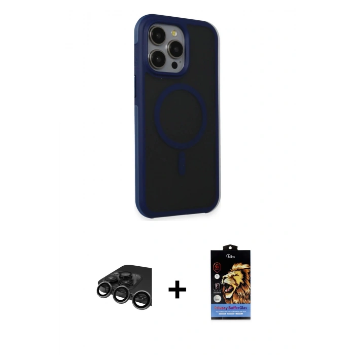 MARSİLYAN™- iPhone 15 Pro Max Kılıf Çekirdek Yansıma Prime - Siyah Buffer Hayalet Cam Ekran Koruyucu + Raze Metal Kamera Lens - TMGI