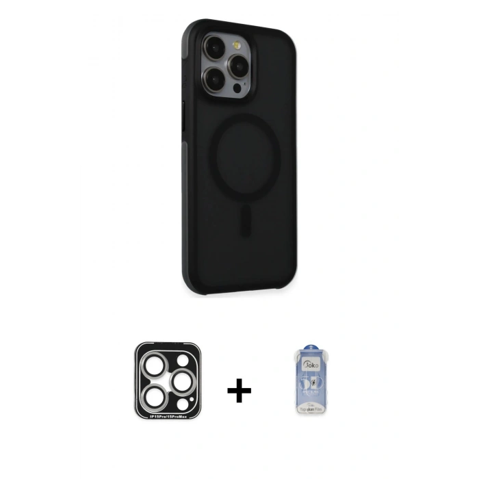 MARSİLYAN™- iPhone 15 Pro Max Kılıf Çekirdek Yansıma Prime - Siyah Joko Magic 5D Cam + PVD Metal Kamera Lens - GS