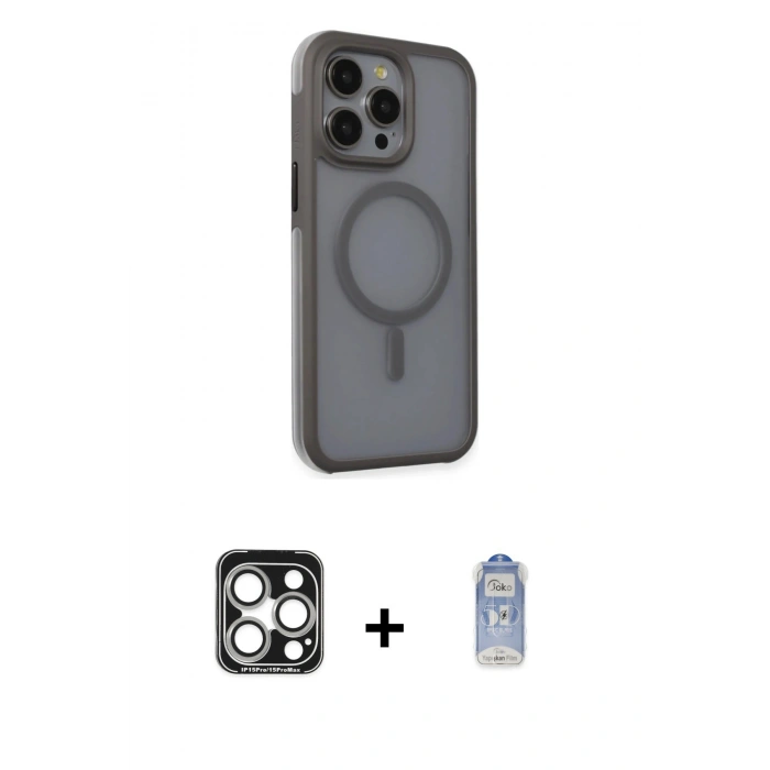 MARSİLYAN™- iPhone 15 Pro Max Kılıf Çekirdek Yansıma Prime - Siyah Joko Magic 5D Cam + PVD Metal Kamera Lens - GS