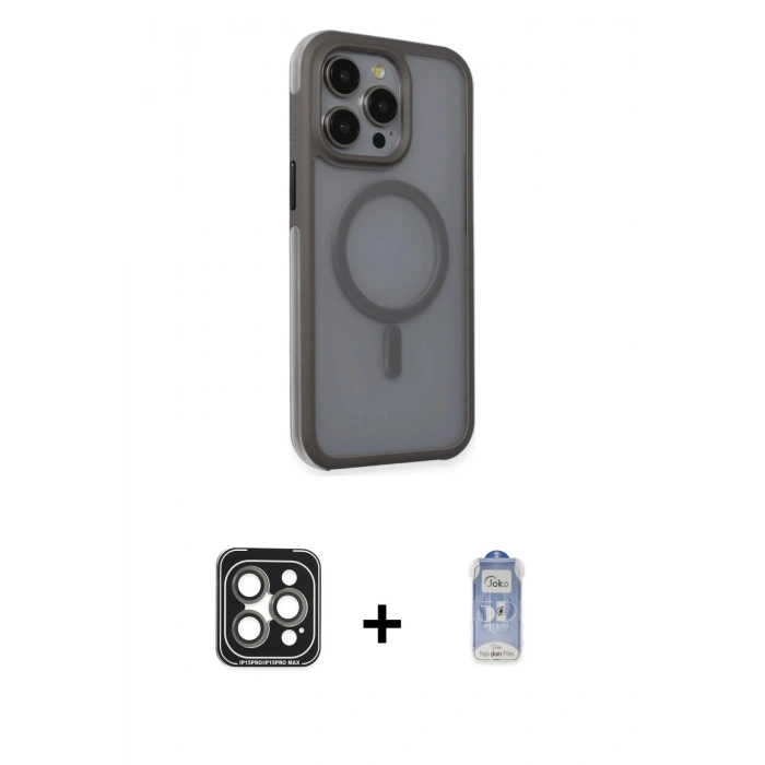 MARSİLYAN™- iPhone 15 Pro Max Kılıf Çekirdek Yansıma Prime - Siyah Joko Magic 5D Cam + PVD Metal Kamera Lens - GI