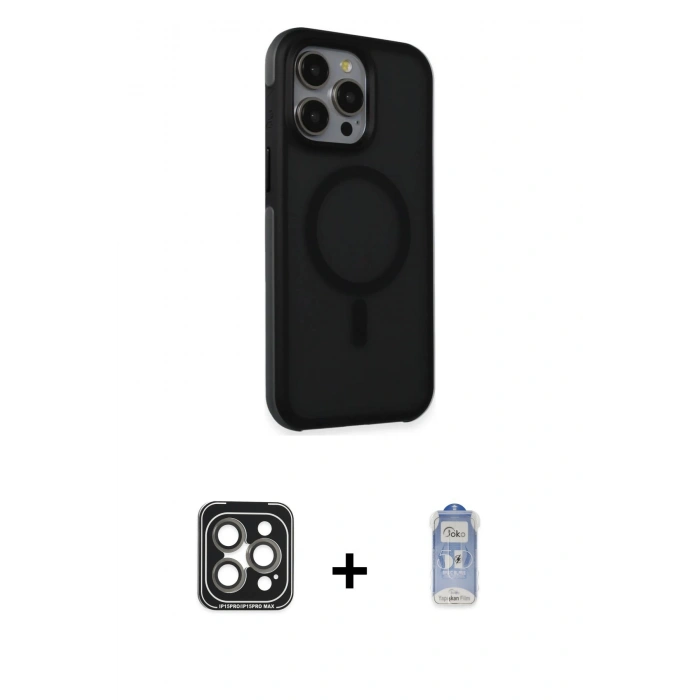 MARSİLYAN™- iPhone 15 Pro Max Kılıf Çekirdek Yansıma Prime - Siyah Joko Magic 5D Cam + PVD Metal Kamera Lens - GI