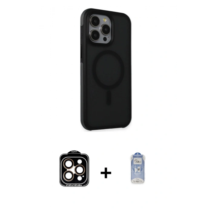 MARSİLYAN™- iPhone 15 Pro Max Kılıf Çekirdek Yansıma Prime - Siyah Joko Magic 5D Cam + PVD Metal Kamera Lens - TU