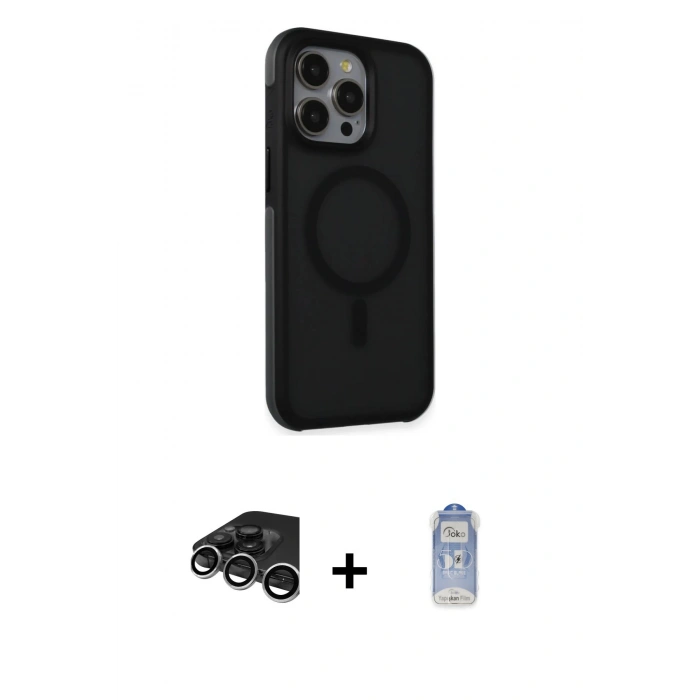 MARSİLYAN™- iPhone 15 Pro Max Kılıf Çekirdek Yansıma Prime - Siyah Joko Magic 5D Cam + Raze Metal Kamera Lens - GS