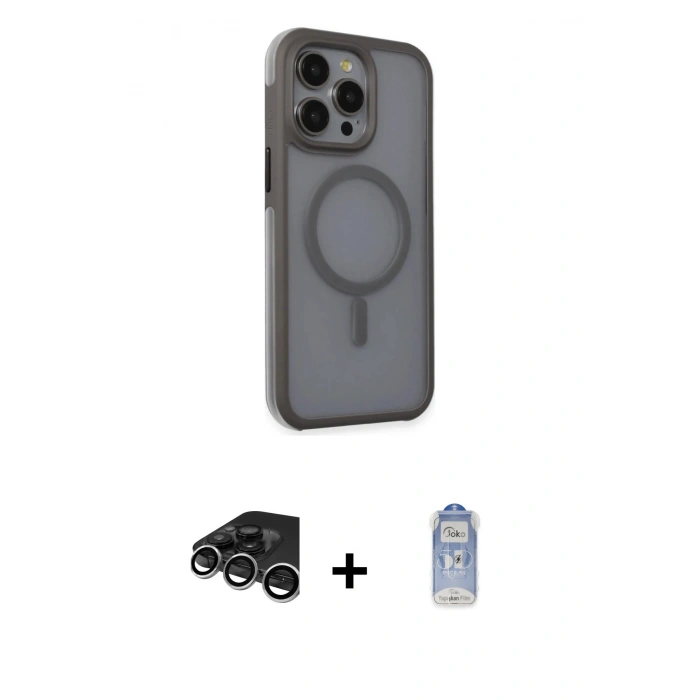 MARSİLYAN™- iPhone 15 Pro Max Kılıf Çekirdek Yansıma Prime - Siyah Joko Magic 5D Cam + Raze Metal Kamera Lens - GS