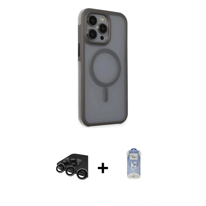 MARSİLYAN™- iPhone 15 Pro Max Kılıf Çekirdek Yansıma Prime - Siyah Joko Magic 5D Cam + Raze Metal Kamera Lens - TMGI
