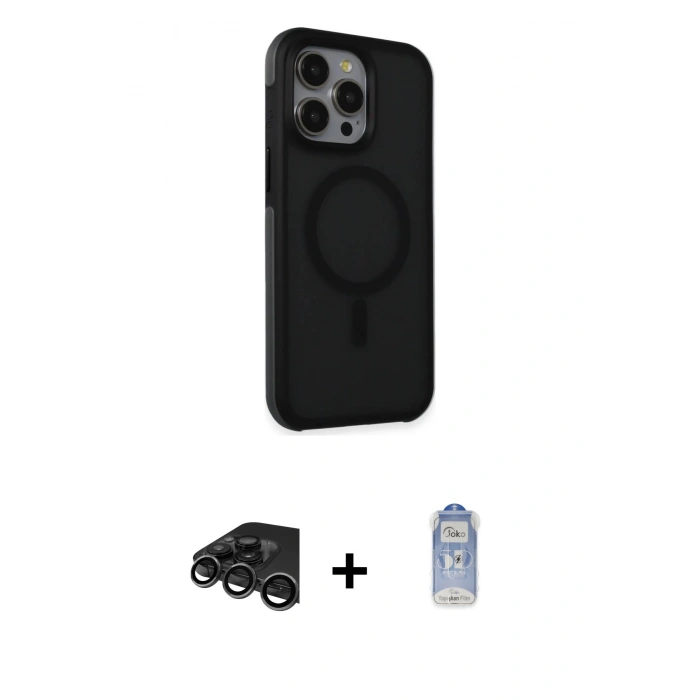 MARSİLYAN™- iPhone 15 Pro Max Kılıf Çekirdek Yansıma Prime - Siyah Joko Magic 5D Cam + Raze Metal Kamera Lens - TMGI