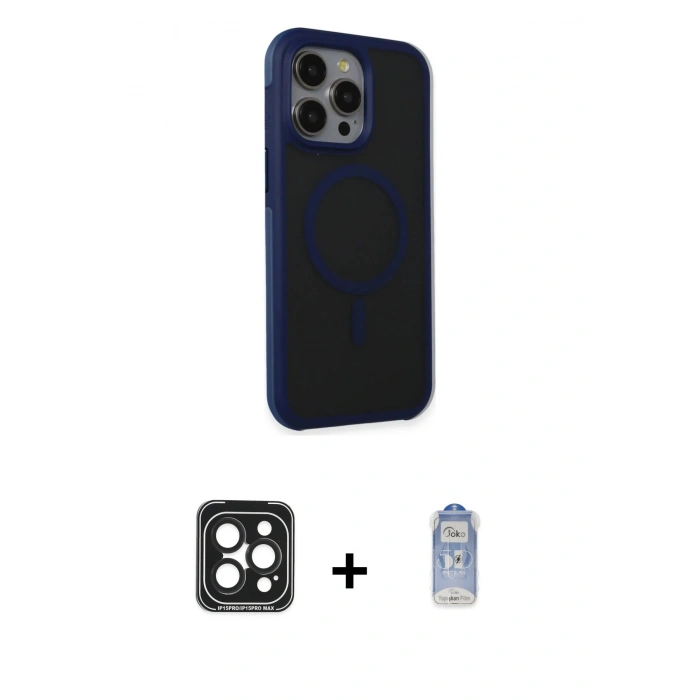 MARSİLYAN™- iPhone 15 Pro Max Kılıf Çekirdek Yansıma Prime - Siyah Joko Magic 5D Cam + PVD Metal Kamera Lens - SH