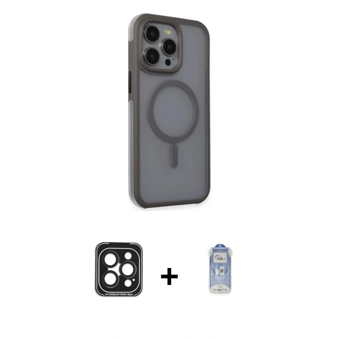 MARSİLYAN™- iPhone 15 Pro Max Kılıf Çekirdek Yansıma Prime - Siyah Joko Magic 5D Cam + PVD Metal Kamera Lens - SH