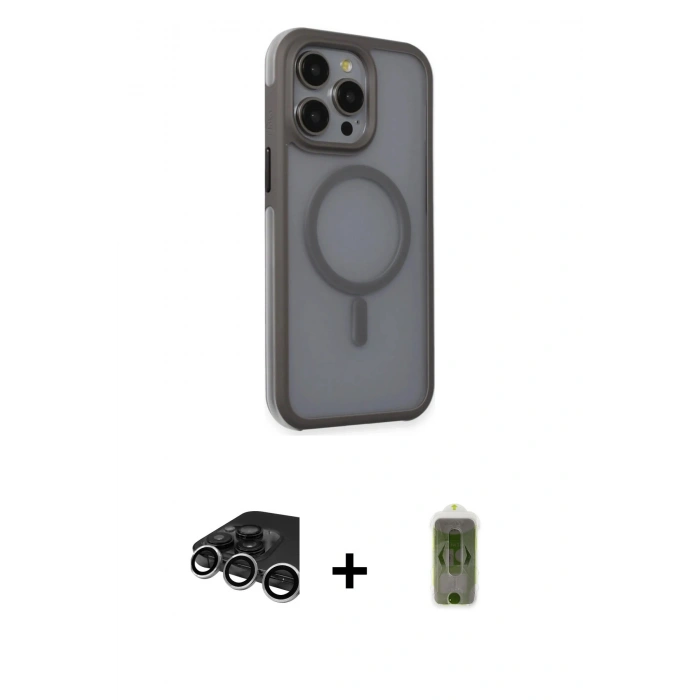 MARSİLYAN™- iPhone 15 Pro Max Kılıf Çekirdek Yansıma Prime - Siyah Joko Magic 5D Hayalet Cam + Raze Metal Kamera Lens - GS