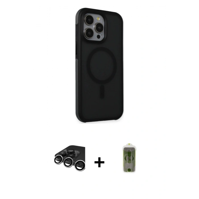 MARSİLYAN™- iPhone 15 Pro Max Kılıf Çekirdek Yansıma Prime - Siyah Joko Magic 5D Hayalet Cam + Raze Metal Kamera Lens - GS