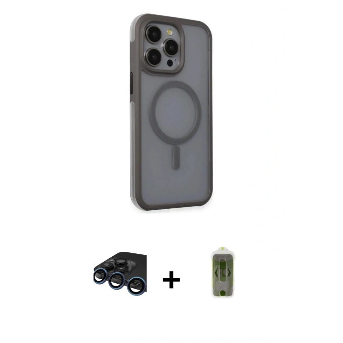 MARSİLYAN™- iPhone 15 Pro Max Kılıf Çekirdek Yansıma Prime - Siyah Joko Magic 5D Hayalet Cam + Lacivert Raze Metal Kamera Lens