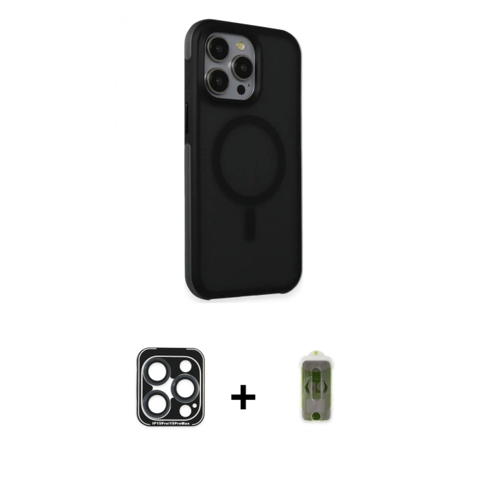 MARSİLYAN™- iPhone 15 Pro Max Kılıf Çekirdek Yansıma Prime - Siyah Joko Magic 5D Hayalet Cam + PVD Metal Kamera Lens - LT