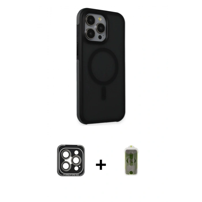MARSİLYAN™- iPhone 15 Pro Max Kılıf Çekirdek Yansıma Prime - Siyah Joko Magic 5D Hayalet Cam + PVD Metal Kamera Lens - GI