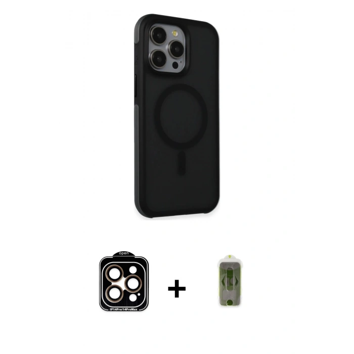 MARSİLYAN™- iPhone 15 Pro Max Kılıf Çekirdek Yansıma Prime - Siyah Joko Magic 5D Hayalet Cam + PVD Metal Kamera Lens - TU