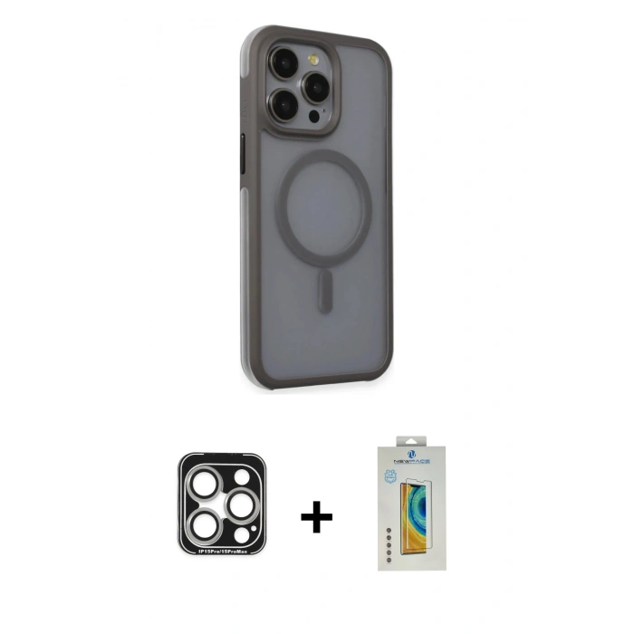 MARSİLYAN™- iPhone 15 Pro Max Kılıf Çekirdek Yansıma Prime - Siyah Polymer Nano Ekran Koruyucu + PVD Metal Kamera Lens - GS