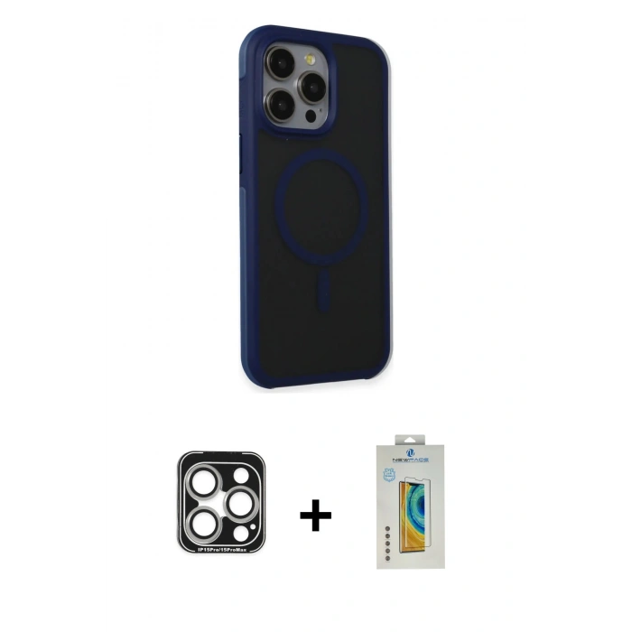 MARSİLYAN™- iPhone 15 Pro Max Kılıf Çekirdek Yansıma Prime - Siyah Polymer Nano Ekran Koruyucu + PVD Metal Kamera Lens - GS