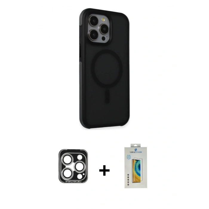 MARSİLYAN™- iPhone 15 Pro Max Kılıf Çekirdek Yansıma Prime - Siyah Polymer Nano Ekran Koruyucu + PVD Metal Kamera Lens - GS