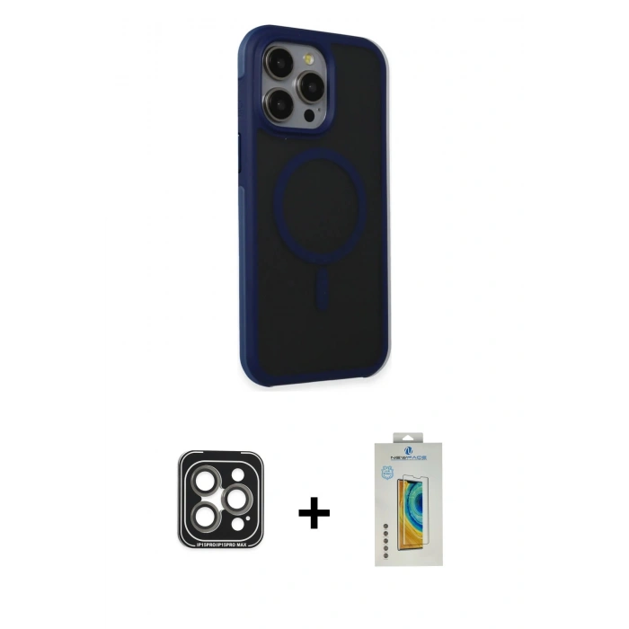 MARSİLYAN™- iPhone 15 Pro Max Kılıf Çekirdek Yansıma Prime - Siyah Polymer Nano Ekran Koruyucu + PVD Metal Kamera Lens - GI