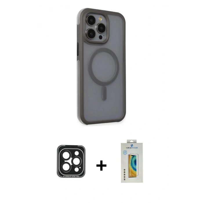 MARSİLYAN™- iPhone 15 Pro Max Kılıf Çekirdek Yansıma Prime - Siyah Polymer Nano Ekran Koruyucu + PVD Metal Kamera Lens - SH