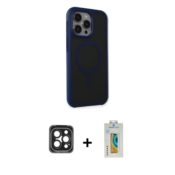 MARSİLYAN™- iPhone 15 Pro Max Kılıf Çekirdek Yansıma Prime - Siyah Polymer Nano Ekran Koruyucu + PVD Metal Kamera Lens - SH