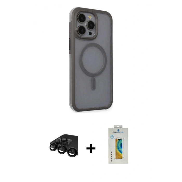 MARSİLYAN™- iPhone 15 Pro Max Kılıf Çekirdek Yansıma Prime - Siyah Polymer Nano Ekran Koruyucu + Raze Metal Kamera Lens - SH