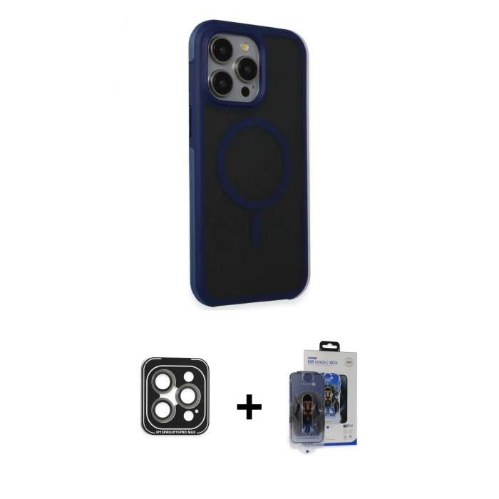 MARSİLYAN™- iPhone 15 Pro Max Kılıf Çekirdek Yansıma Prime - Siyah Vanessa Magic Cam + Gri PVD Metal Kamera Lens