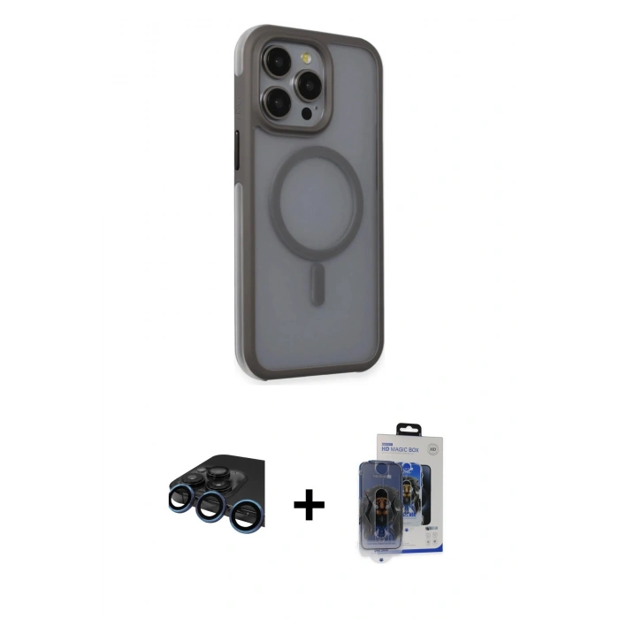 MARSİLYAN™- iPhone 15 Pro Max Kılıf Çekirdek Yansıma Prime - Siyah Vanessa Magic Cam + Raze Metal Kamera Lens - LT