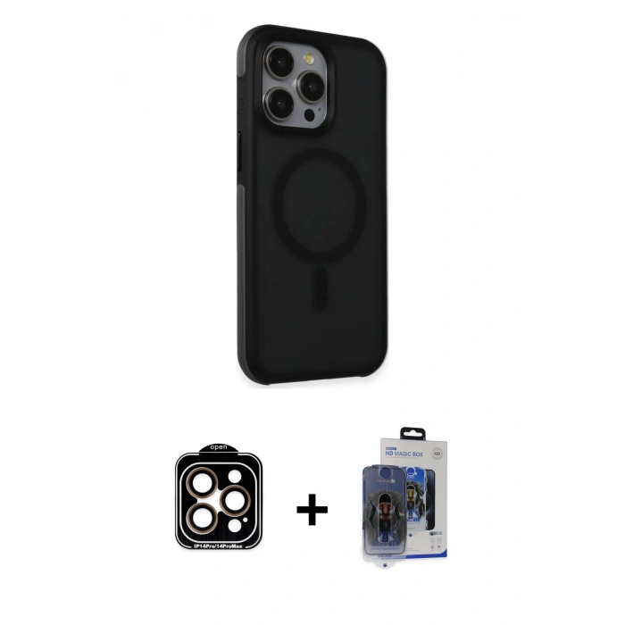 MARSİLYAN™- iPhone 15 Pro Max Kılıf Çekirdek Yansıma Prime - Siyah Vanessa Magic Cam + PVD Metal Kamera Lens - TU