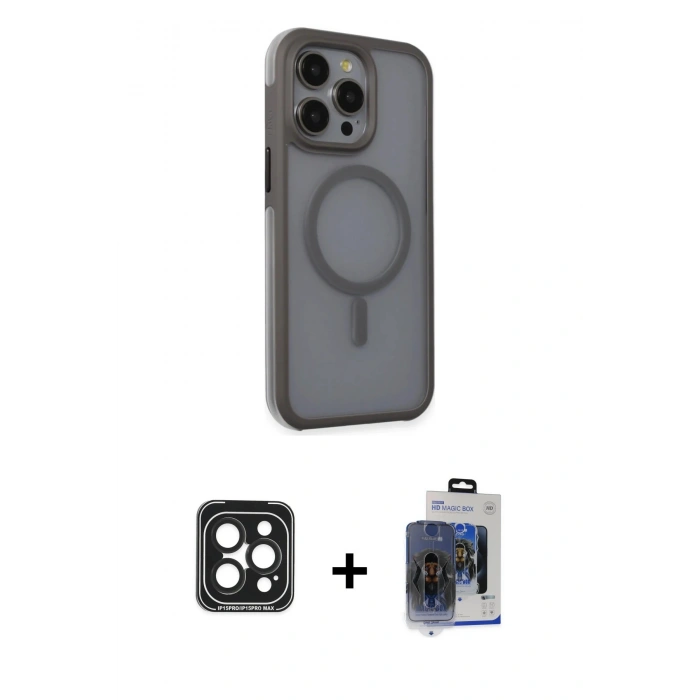 MARSİLYAN™- iPhone 15 Pro Max Kılıf Çekirdek Yansıma Prime - Siyah Vanessa Magic Cam + PVD Metal Kamera Lens - SH