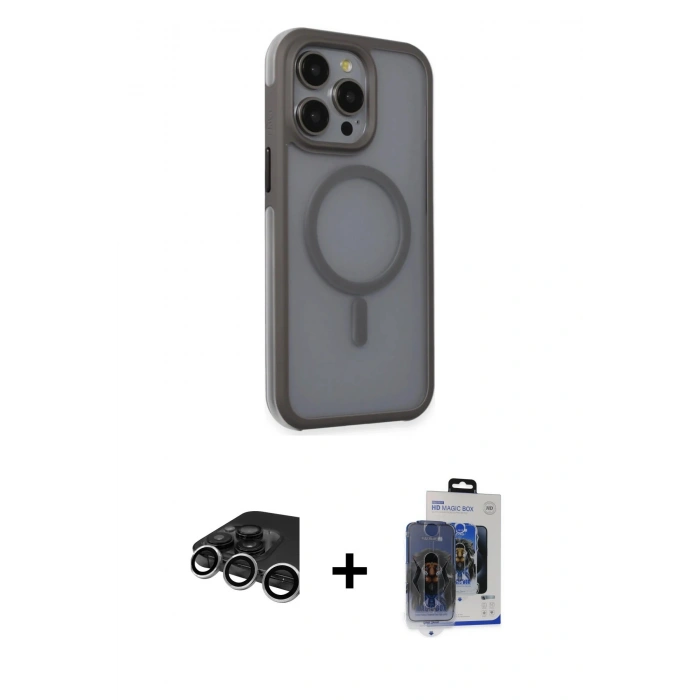 MARSİLYAN™- iPhone 15 Pro Max Kılıf Çekirdek Yansıma Prime - Siyah Vanessa Magic Cam + Raze Metal Kamera Lens - GS