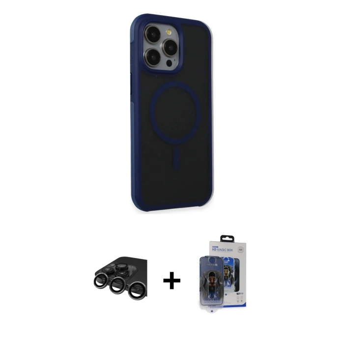 MARSİLYAN™- iPhone 15 Pro Max Kılıf Çekirdek Yansıma Prime - Siyah Vanessa Magic Cam + Titanyum Gri Raze Metal Kamera Lens
