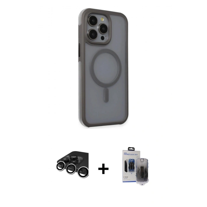 MARSİLYAN™- iPhone 15 Pro Max Kılıf Çekirdek Yansıma Prime - Siyah Vanessa Magic Hayalet Cam + Raze Metal Kamera Lens - GS