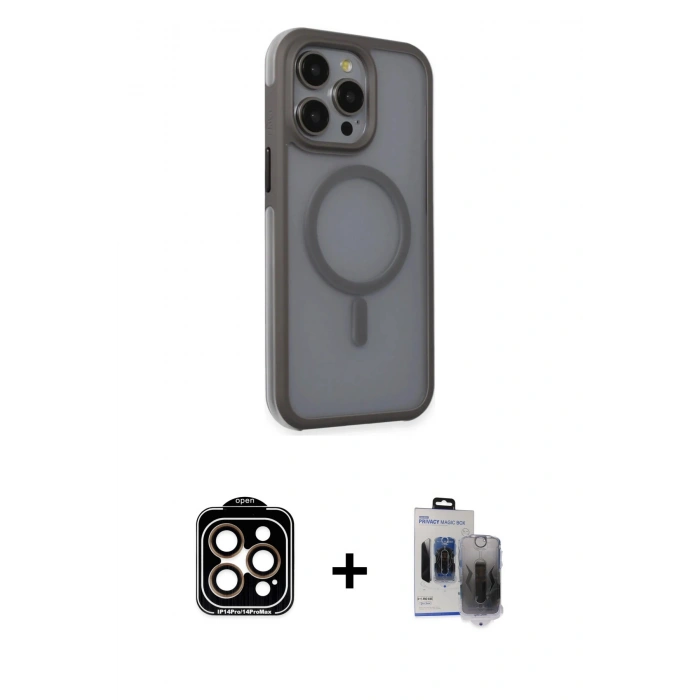MARSİLYAN™- iPhone 15 Pro Max Kılıf Çekirdek Yansıma Prime - Siyah Vanessa Magic Hayalet Cam + PVD Metal Kamera Lens - TU
