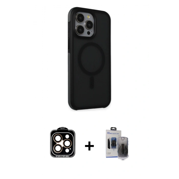 MARSİLYAN™- iPhone 15 Pro Max Kılıf Çekirdek Yansıma Prime - Siyah Vanessa Magic Hayalet Cam + PVD Metal Kamera Lens - TU