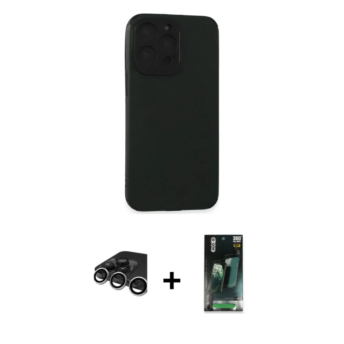 MARSİLYAN™- iPhone 15 Pro Max Kılıf Doruk Asil Koleksiyonu - Şeffaf 360 Full Body Arka Koruyucu + Raze Metal Kamera Lens - GS