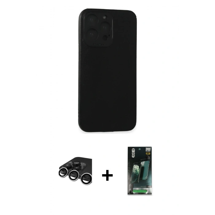 MARSİLYAN™- iPhone 15 Pro Max Kılıf Doruk Asil Koleksiyonu - Şeffaf 360 Full Body Arka Koruyucu + Raze Metal Kamera Lens - GS