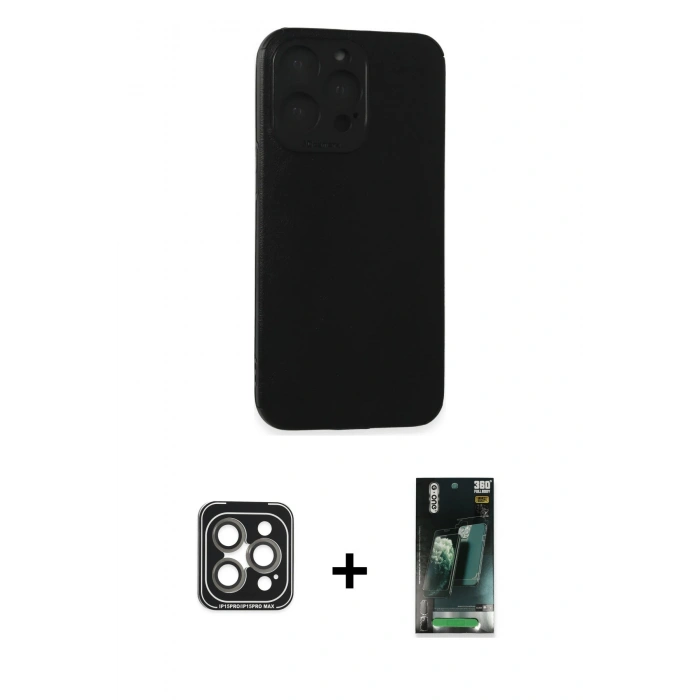 MARSİLYAN™- iPhone 15 Pro Max Kılıf Doruk Asil Koleksiyonu - Şeffaf 360 Full Body Arka Koruyucu + PVD Metal Kamera Lens - GI