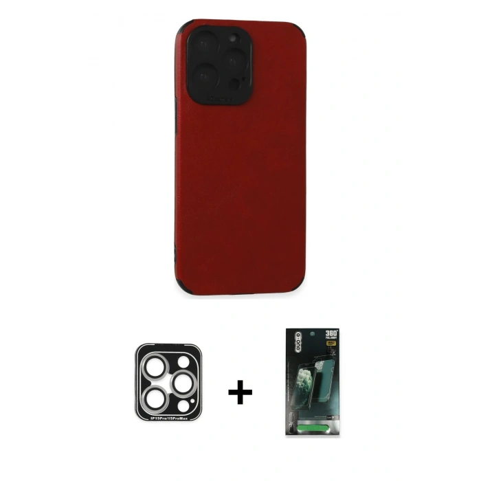 MARSİLYAN™- iPhone 15 Pro Max Kılıf Doruk Asil Koleksiyonu - Şeffaf 360 Full Body Arka Koruyucu + PVD Metal Kamera Lens - GS