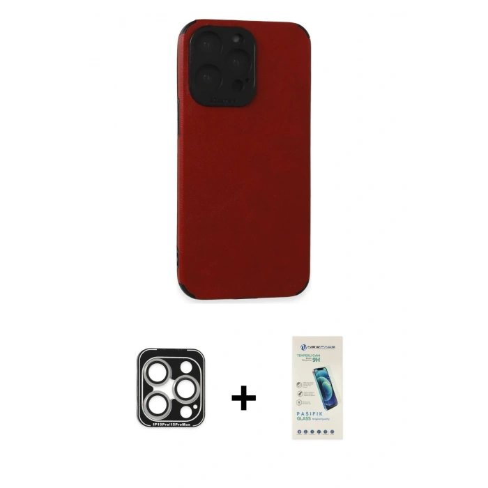 MARSİLYAN™- iPhone 15 Pro Max Kılıf Doruk Asil Koleksiyonu - Şeffaf Pasifik Cam Ekran Koruyucu + PVD Metal Kamera Lens - GS