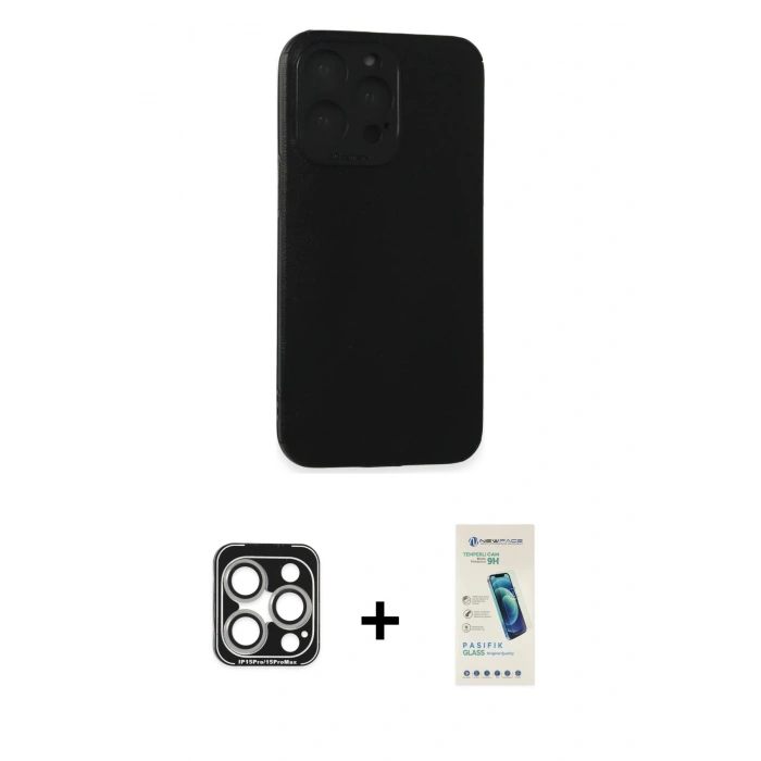 MARSİLYAN™- iPhone 15 Pro Max Kılıf Doruk Asil Koleksiyonu - Şeffaf Pasifik Cam Ekran Koruyucu + PVD Metal Kamera Lens - GS
