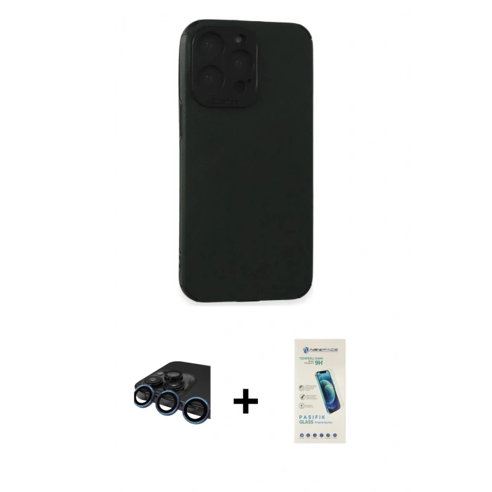 MARSİLYAN™- iPhone 15 Pro Max Kılıf Doruk Asil Koleksiyonu - Şeffaf Pasifik Cam Ekran Koruyucu + Raze Metal Kamera Lens - LT