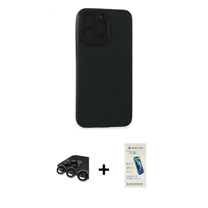 MARSİLYAN™- iPhone 15 Pro Max Kılıf Doruk Asil Koleksiyonu - Şeffaf Pasifik Cam Ekran Koruyucu + Raze Metal Kamera Lens - TMGI