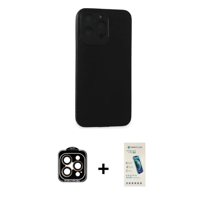 MARSİLYAN™- iPhone 15 Pro Max Kılıf Doruk Asil Koleksiyonu - Şeffaf Pasifik Cam Ekran Koruyucu + PVD Metal Kamera Lens - TU