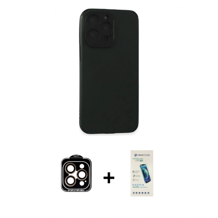 MARSİLYAN™- iPhone 15 Pro Max Kılıf Doruk Asil Koleksiyonu - Şeffaf Pasifik Cam Ekran Koruyucu + PVD Metal Kamera Lens - TU
