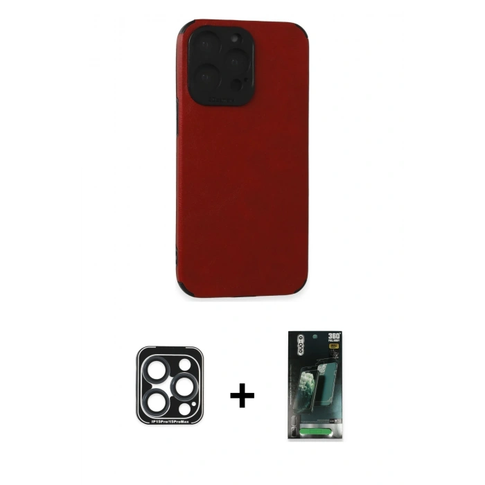 MARSİLYAN™- iPhone 15 Pro Max Kılıf Doruk Asil Koleksiyonu - Siyah 360 Mat Full Body Arka Koruyucu + PVD Metal Kamera Lens - LT
